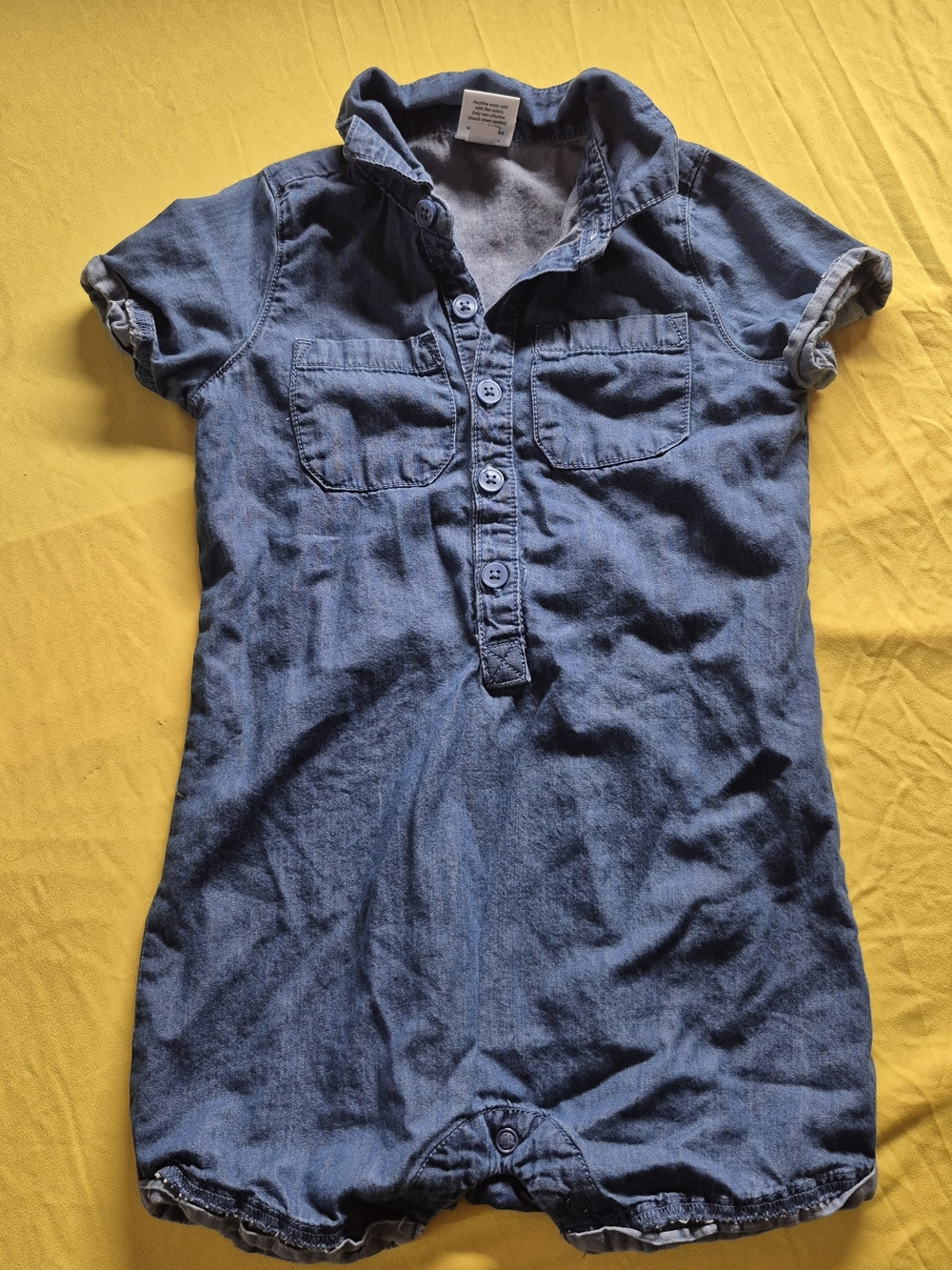 okie dokie Blue Short-Sleeve Denim One-Piece Bodysuit